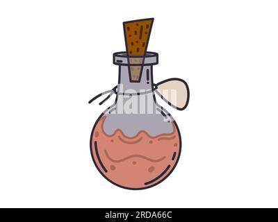 Une bouteille avec une potion de sorcière. Clip Art.. Bouteille avec élixir magique ou poison. Symbole vectoriel occulte. Elément de conception alchimique. Illustration de Vecteur