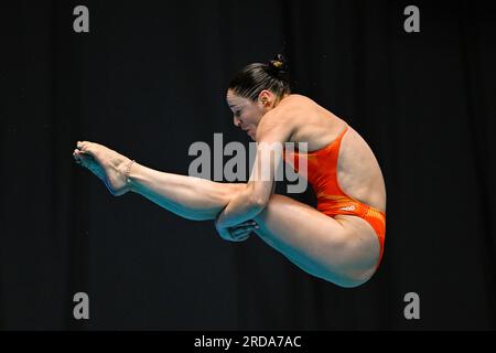 Fukuoka, Japon. 20 juillet 2023. FUKUOKA, JAPON - JUILLET 20 : Céline van Duijn des pays-Bas participe au Springboard féminin 3m - préliminaire le jour 7 des Championnats du monde de natation de Fukuoka 2023 à la piscine préfectorale de Fukuoka le 20 juillet 2023 à Fukuoka, Japon (photo de Pablo Morano/BSR Agency) crédit : BSR Agency/Alamy Live News Banque D'Images