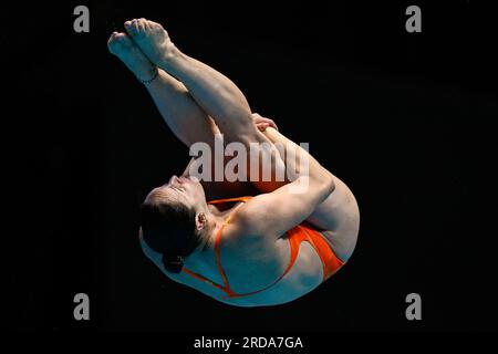Fukuoka, Japon. 20 juillet 2023. FUKUOKA, JAPON - JUILLET 20 : Céline van Duijn des pays-Bas participe au Springboard féminin 3m - préliminaire le jour 7 des Championnats du monde de natation de Fukuoka 2023 à la piscine préfectorale de Fukuoka le 20 juillet 2023 à Fukuoka, Japon (photo de Pablo Morano/BSR Agency) crédit : BSR Agency/Alamy Live News Banque D'Images