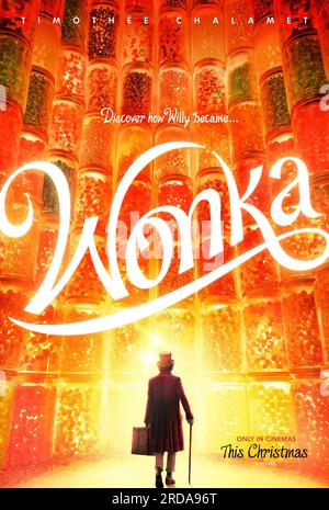 DATE DE SORTIE : 15 décembre 2023. TITRE : Wonka. STUDIO : Warner Bros. RÉALISATEUR : Paul King. INTRIGUE : l'histoire se concentrera spécifiquement sur un jeune Willy Wonka et comment il a rencontré les Oompa-Loompas lors de l'une de ses premières aventures. AVEC : TIMOTHEE CHALAMET comme Willy Wonka poster art. (Image de crédit : © Warner Bros/Entertainment Pictures/ZUMAPRESS.com) USAGE ÉDITORIAL SEULEMENT! Non destiné à UN USAGE commercial ! Banque D'Images