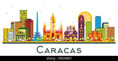 Caracas Venezuela City Skyline avec des bâtiments de couleur isolés sur blanc. Illustration vectorielle. Voyage d'affaires et concept de tourisme. Illustration de Vecteur