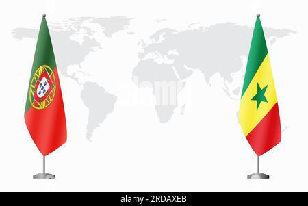 Le Portugal et le Sénégal drapeaux pour la réunion officielle sur fond de carte du monde. Illustration de Vecteur