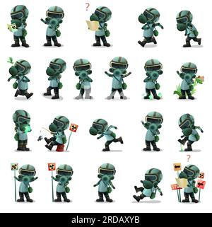 Kit de radiation. Différentes situations en radioactivité. Style de dessin animé drôle. objet isolé sur fond blanc. Vecteur Illustration de Vecteur
