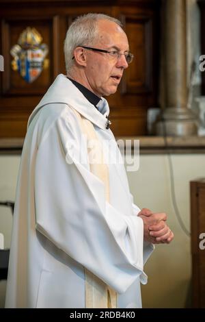 Justin Portal Welby (né le 6 janvier 1956) est un évêque britannique qui est le 105e archevêque de Canterbury depuis 2013. Banque D'Images