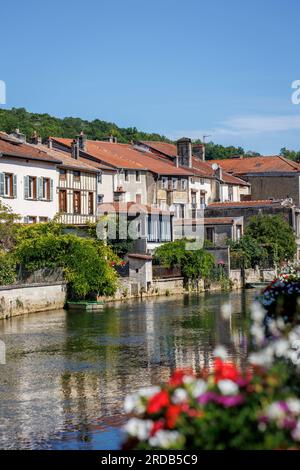 Maisons en bord de rivière Marne Joinville Saint-Dizier haute-Marne Grande est France Banque D'Images