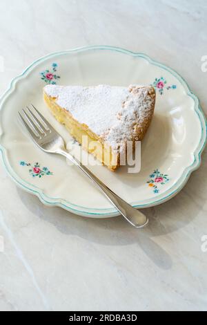 Un morceau de gâteau à la crème Custard avec des pignons de pin. Gâteau italien traditionnel - torta della nonna ou gâteau de grand-mère. Pâtisserie toscane. prêt à manger. Banque D'Images