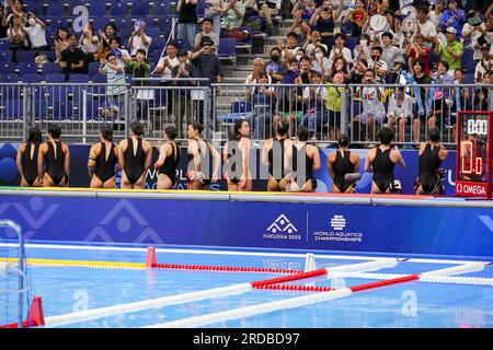 Fukuoka, Japon. 20 juillet 2023. FUKUOKA, JAPON - 20 JUILLET : le Japon remercie ses fans lors du match féminin des Championnats du monde de natation 2023 entre le Canada et le Japon le 20 juillet 2023 à Fukuoka, Japon (photo d'Albert Ten Hove/Orange Pictures) crédit : Orange pics BV/Alamy Live News Banque D'Images