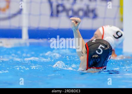 Fukuoka, Japon. 20 juillet 2023. FUKUOKA, JAPON - 20 JUILLET : Kako Kawaguchi, du Japon, célèbre le match féminin des Championnats du monde de natation 2023 entre le Canada et le Japon le 20 juillet 2023 à Fukuoka, au Japon (photo d'Albert Ten Hove/Orange Pictures) crédit : Orange pics BV/Alamy Live News Banque D'Images