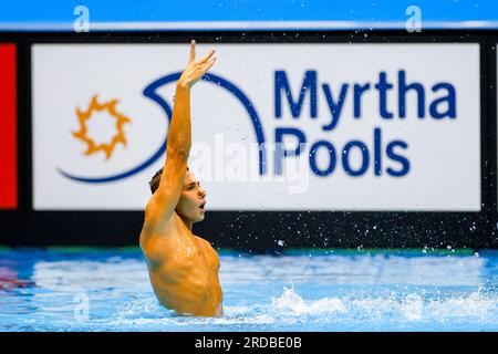 Fukuoka, Japon. 19 juillet 2023. Gustavo Sanchez de Colombie participe à Men Solo Free - finale le jour 1 des Championnats du monde de natation de Fukuoka 2023 à la Marine Messe Fukuoka Hall A le 19 juillet 2023 à Fukuoka, Japon (photo de Nikola Krstic/BSR Agency/Alamy Live News) crédit : BSR Agency/Alamy Live News Banque D'Images