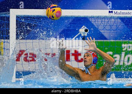 Fukuoka, Japon. 19 juillet 2023. FUKUOKA, JAPON - 19 JUILLET : Diego Malnero d'Argentine lors du match de water-polo masculin entre le Japon et l'Argentine lors du jour 6 des Championnats du monde aquatiques de Fukuoka 2023 au Marine Messe Fukuoka Hall B le 19 juillet 2023 à Fukuoka, Japon (photo de Pablo Morano/BSR Agency) crédit : Agence BSR/Alamy Live News Banque D'Images