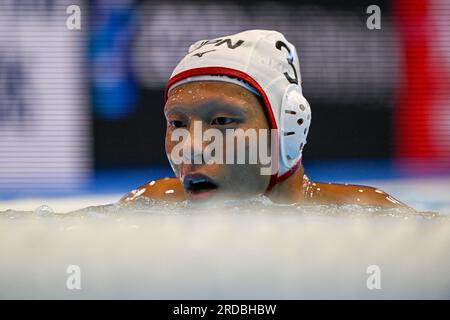 Fukuoka, Japon. 19 juillet 2023. FUKUOKA, JAPON - 19 JUILLET : Taiyo Watanabe du Japon lors du match de water-polo masculin entre le Japon et l'Argentine lors du jour 6 des Championnats du monde aquatiques de Fukuoka 2023 au Marine Messe Fukuoka Hall B le 19 juillet 2023 à Fukuoka, Japon (photo de Pablo Morano/BSR Agency) crédit : Agence BSR/Alamy Live News Banque D'Images