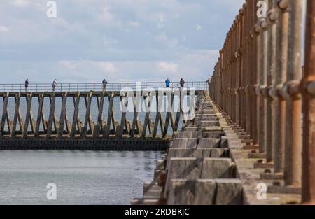 Des gens pêchant sur Blyth Pier Northumberland Banque D'Images