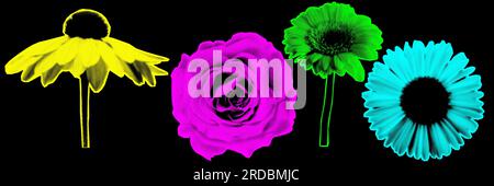 Éléments de montage en demi-ton dans un style de magazine tendance. Fleur. Illustration vectorielle avec formes de découpe punk vintage grunge Illustration de Vecteur