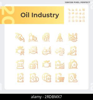 Jeu d'icônes vectorielles linéaires de gradient de l'industrie pétrolière Illustration de Vecteur