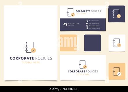 Conception du logo des politiques d'entreprise avec slogan modifiable. Livre de marque et modèle de carte de visite. Illustration de Vecteur