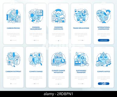 Passez en revue le réglage des bordures en carbone avec des icônes bleues Illustration de Vecteur