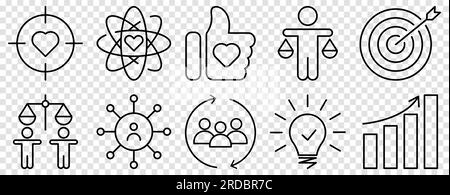 Ensemble d'icônes de ligne de valeurs fondamentales. Illustration vectorielle isolée sur fond transparent Illustration de Vecteur