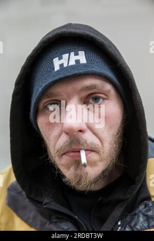 Jamie un dormeur difficile à york. Sans-abri dans les rues de York. Yorkhire, Royaume-Uni. Banque D'Images