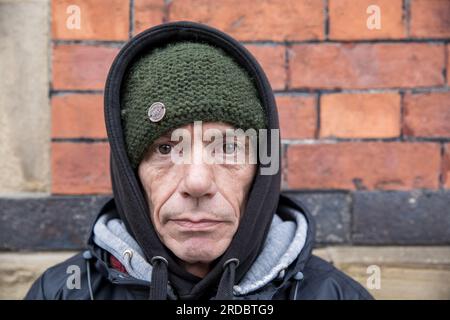 Sans-abri dans les rues de York. Yorkhire, Royaume-Uni. Banque D'Images