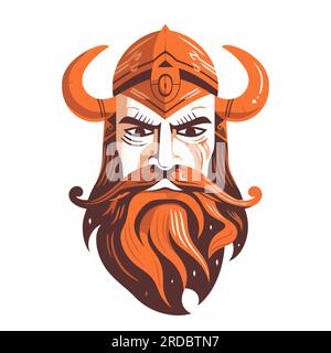 Tête Viking dans le casque. Logo Viking Warrior. Illustration de Vecteur