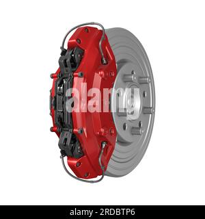 Système de freinage. Disque de frein de voiture avec étrier isolé sur fond blanc. illustration 3d. Banque D'Images