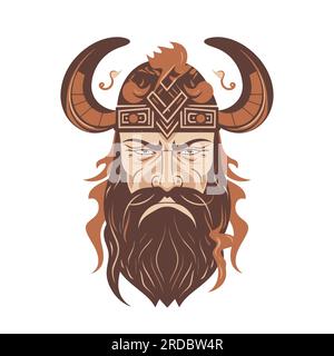 Tête Viking dans le casque. Logo Viking Warrior. Illustration de Vecteur