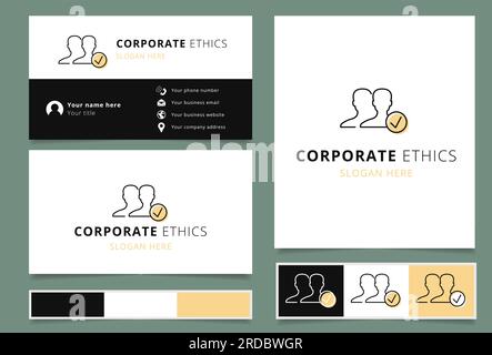 Conception de logo d'éthique d'entreprise avec slogan modifiable. Livre de marque et modèle de carte de visite. Illustration de Vecteur