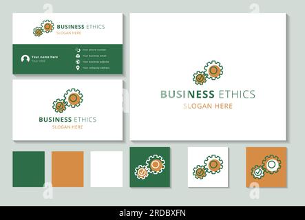 Conception de logo d'éthique des affaires avec slogan modifiable. Livre de marque et modèle de carte de visite. Illustration de Vecteur