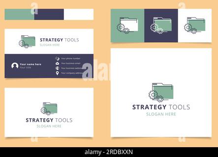 Outils de stratégie conception de logo avec slogan modifiable. Livre de marque et modèle de carte de visite. Illustration de Vecteur
