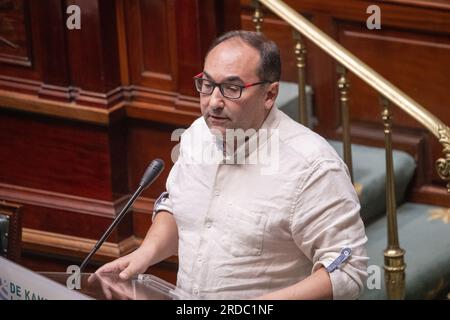 Bruxelles, Belgique. 20 juillet 2023. PS' Ahmed Laaouej photographié lors d'une session plénière de la Chambre au Parlement fédéral à Bruxelles le jeudi 20 juillet 2023. BELGA PHOTO NICOLAS MAETERLINCK crédit : Belga News Agency/Alamy Live News Banque D'Images