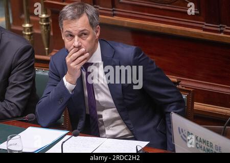 Bruxelles, Belgique. 20 juillet 2023. Le Premier ministre Alexander de Croo photographié lors d'une session plénière de la Chambre au Parlement fédéral à Bruxelles, le jeudi 20 juillet 2023. BELGA PHOTO NICOLAS MAETERLINCK crédit : Belga News Agency/Alamy Live News Banque D'Images