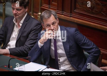 Bruxelles, Belgique. 20 juillet 2023. Le Premier ministre Alexander de Croo photographié lors d'une session plénière de la Chambre au Parlement fédéral à Bruxelles, le jeudi 20 juillet 2023. BELGA PHOTO NICOLAS MAETERLINCK crédit : Belga News Agency/Alamy Live News Banque D'Images