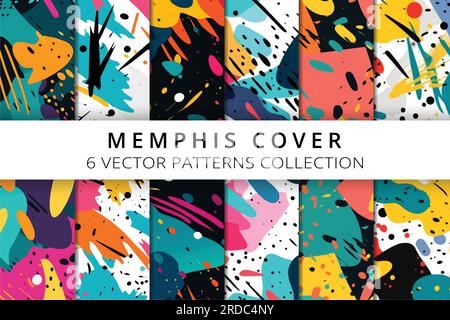 Motif memphis sans couture coloré et vibrant. Design de mode 80-90s. Texture brillante et élégante. Arrière-plan défini. Illustration de Vecteur