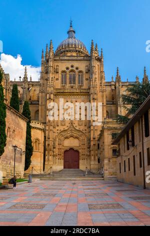 Nouvelle cathédrale construite au cours du 16e siècle dans le style renaissance, aussi appelé style plateresque. Salamanca, Espagne. Banque D'Images