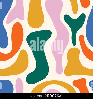Motif sans couture coloré dessiné à la main avec des formes organiques. Figures abstraites et taches sur fond beige. Style griffon tendance. Contemporain Illustration de Vecteur