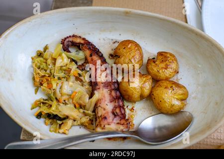 polvo un lagareiro poulpe grillé nourriture populaire au portugal Porto sur un plat dans un restaurant Banque D'Images