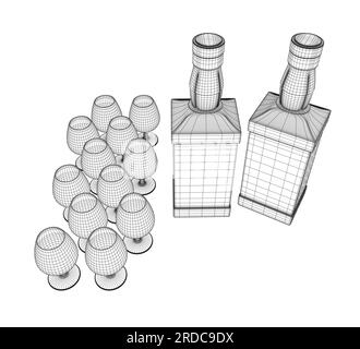 Ensemble de verre à vin Vector simple Design. Ensemble de lunettes filaires à partir de lignes noires isolées sur un fond blanc. Illustration de Vecteur