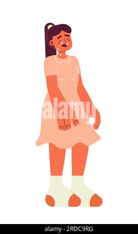 Petite fille en robe pleurant caractère vectoriel de couleur semi plat Illustration de Vecteur