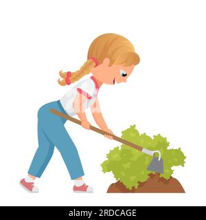 Petite fille travaillant dans le jardin. Activité de jardinage des enfants, enregistrer l'illustration de dessin animé vectoriel de la nature Illustration de Vecteur