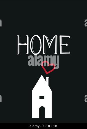 Affiche romantique de style minimaliste avec lettre d'accueil et une maison mignonne. Bon pour interiorl Poster Illustration de Vecteur