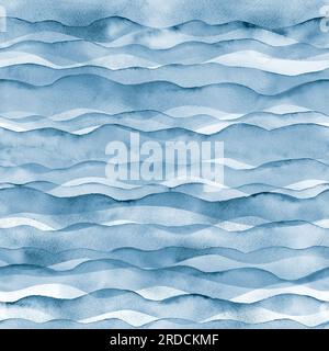 Aquarelle abstraite transparente bleue de couleur marine fond de motif sans couture. Illustration des vagues peintes à la main à l'aquarelle. Imprimer pour textil Banque D'Images