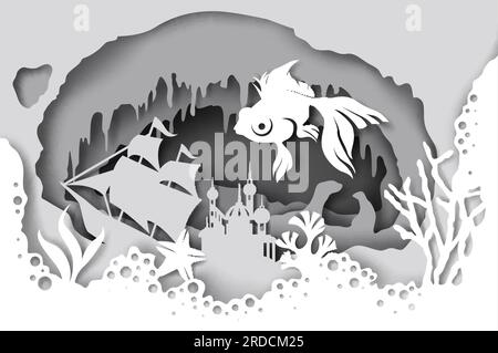 Illustration vectorielle Aquarium dans un style d'art papier Illustration de Vecteur
