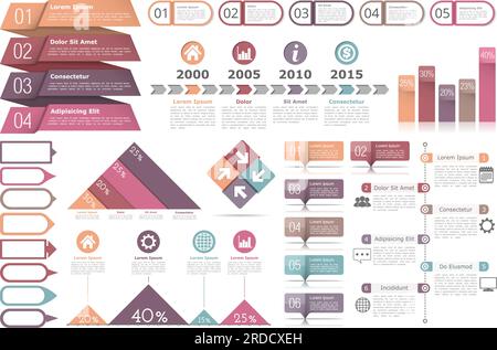 Éléments infographiques - objets pour le texte et les nombres ou les icônes, chronologie, diagramme de processus, diagramme à barres, graphiques en pourcentage, vector eps10 illustration Illustration de Vecteur