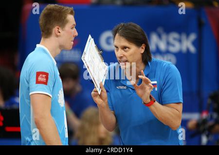 Gdansk, Pologne. 20 juillet 2023. Gheorghe Cretu lors du match de la Ligue des nations FIVB de volleyball masculin entre le Japon et la Slovénie le 20 juillet 2023 à Gdansk en Pologne. (Photo de Piotr Matusewicz/PressFocus/Sipa USA) crédit : SIPA USA/Alamy Live News Banque D'Images