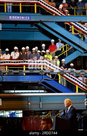 Philadelphie, États-Unis. 20 juillet 2023. ÉTATS-UNIS Le président Joseph Biden visite Philly Shipyard pour discuter de ses plans économiques concernant le travail et l'énergie verte, à Philadelphie, Pennsylvanie, États-Unis le 20 juillet 2023. (Photo de Bastiaan Slabbers/Sipa USA) crédit : SIPA USA/Alamy Live News Banque D'Images