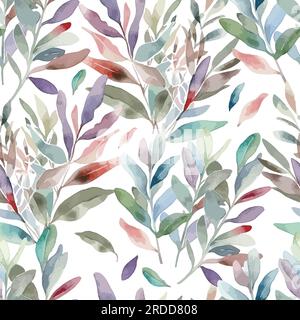 Feuilles d'été. Laisse le motif sans couture de brindilles d'aquarelle. Arrière-plan vectoriel Illustration de Vecteur