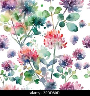 Motif sans couture de fleurs de trèfle. Fond aquarelle. Illustration vectorielle. Modèle pour St. Patrick's Day. Illustration de Vecteur