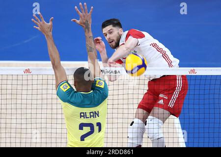 Gdansk, Pologne. 20 juillet 2023. Aleksander Sliwka lors du match de la Ligue des nations FIVB de volleyball masculin entre la Pologne et le Brésil le 19 juillet 2023 à Gdansk Pologne. (Photo de Piotr Matusewicz/PressFocus/Sipa USA) crédit : SIPA USA/Alamy Live News Banque D'Images
