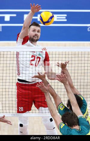 Gdansk, Pologne. 20 juillet 2023. Mateusz Bieniek lors du match de la Ligue des nations FIVB de volleyball masculin entre la Pologne et le Brésil le 19 juillet 2023 à Gdansk Pologne. (Photo de Piotr Matusewicz/PressFocus/Sipa USA) crédit : SIPA USA/Alamy Live News Banque D'Images