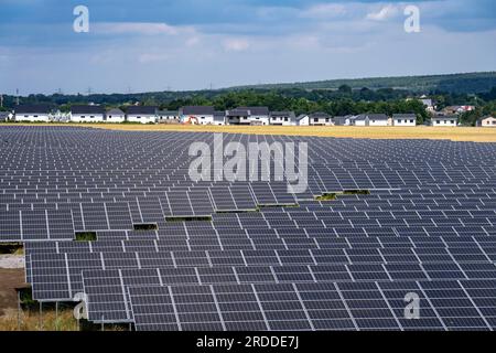 Centrale photovoltaïque près de Borna-Süd sur l'A72, centrale photovoltaïque, parc solaire, Naturstrom Borna GmbH & Co. KG, Städtische Werke Borna, Saxe, Allemagne, Banque D'Images